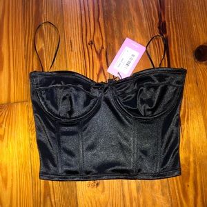 Corset style black satin crop top